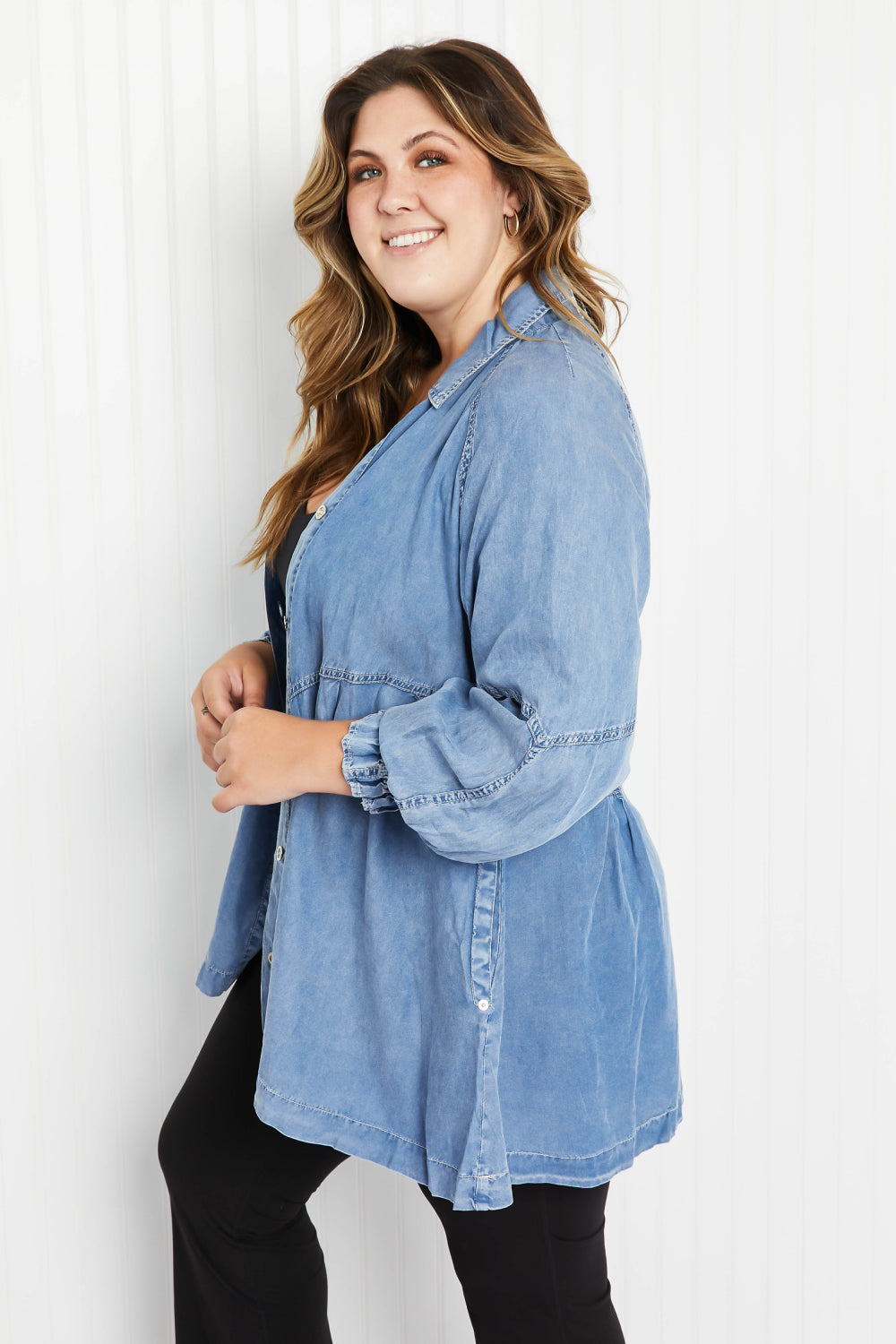 Sunflower Fields Chambray Button-Up Swing Tunic