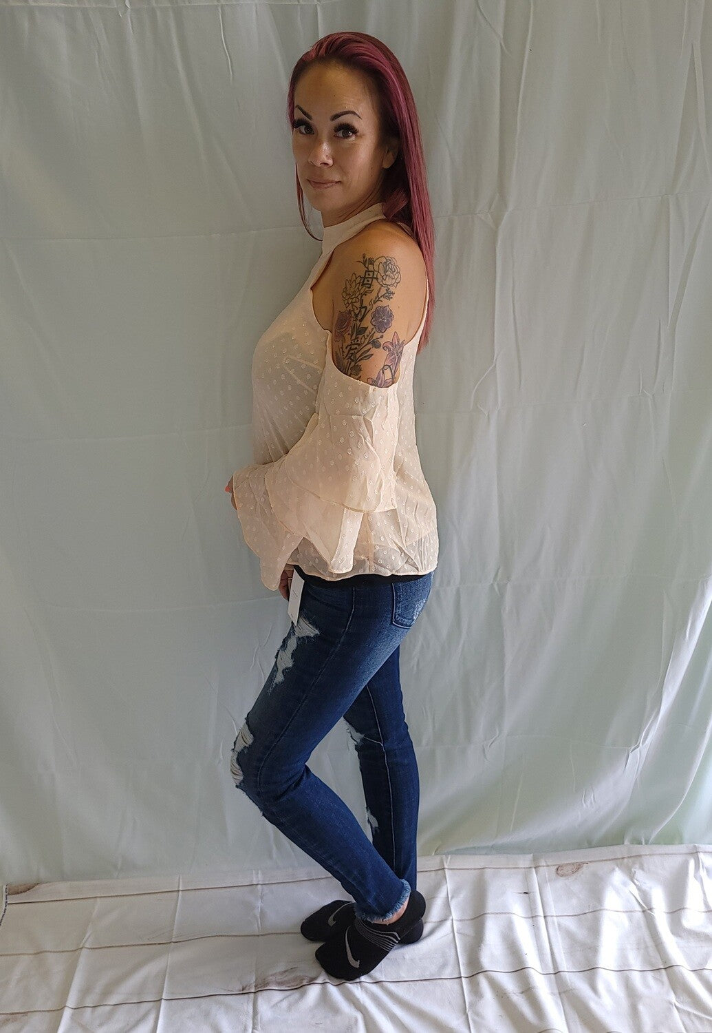 Peach Cold Shoulder Blouse
