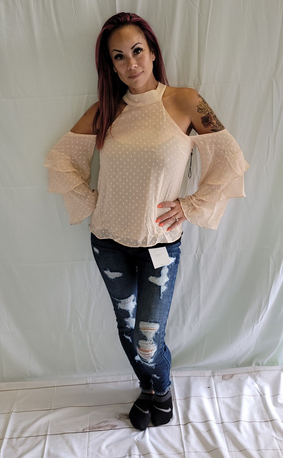 Peach Cold Shoulder Blouse
