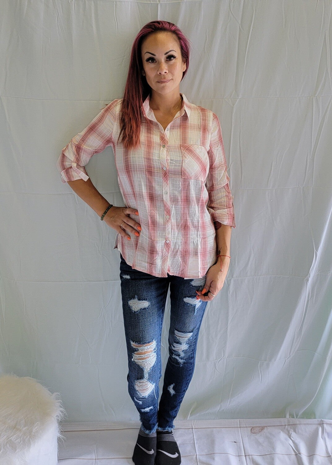 Rose Plaid Top