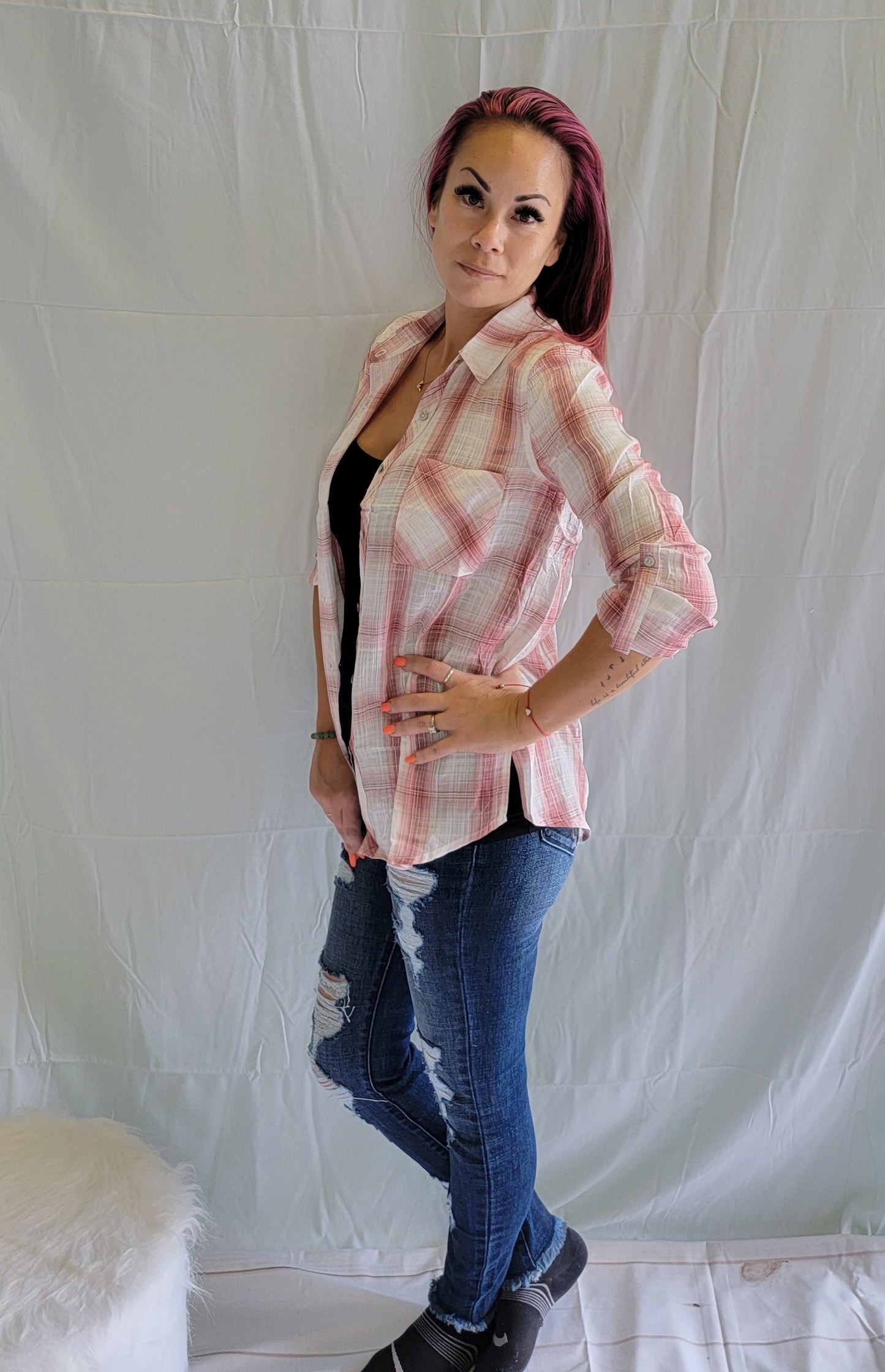 Rose Plaid Top