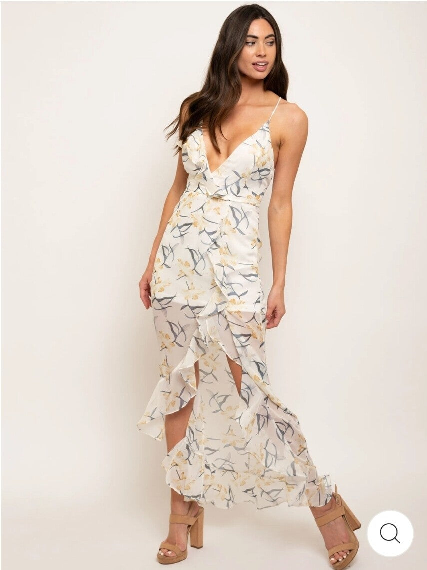 Floral V-neck Ruffle Dress