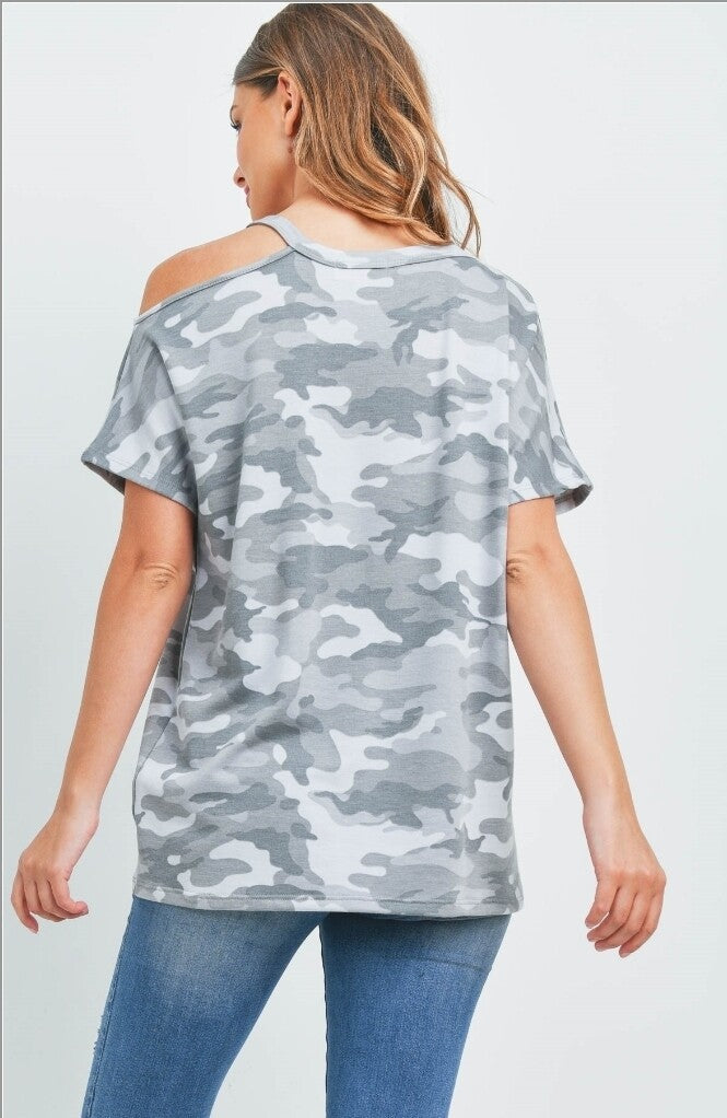 Cold Shoulder Camo Top