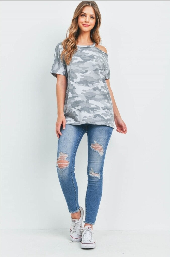 Cold Shoulder Camo Top