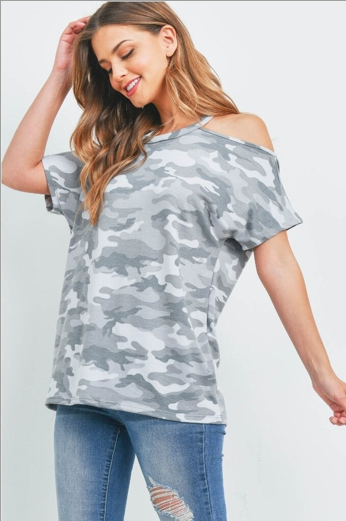 Cold Shoulder Camo Top