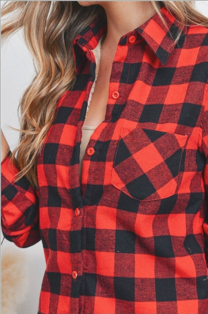 Sherpa Fleece Lined Plaid Flannel Shirt
