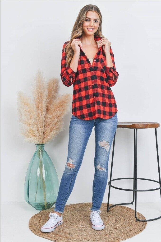 Sherpa Fleece Lined Plaid Flannel Shirt