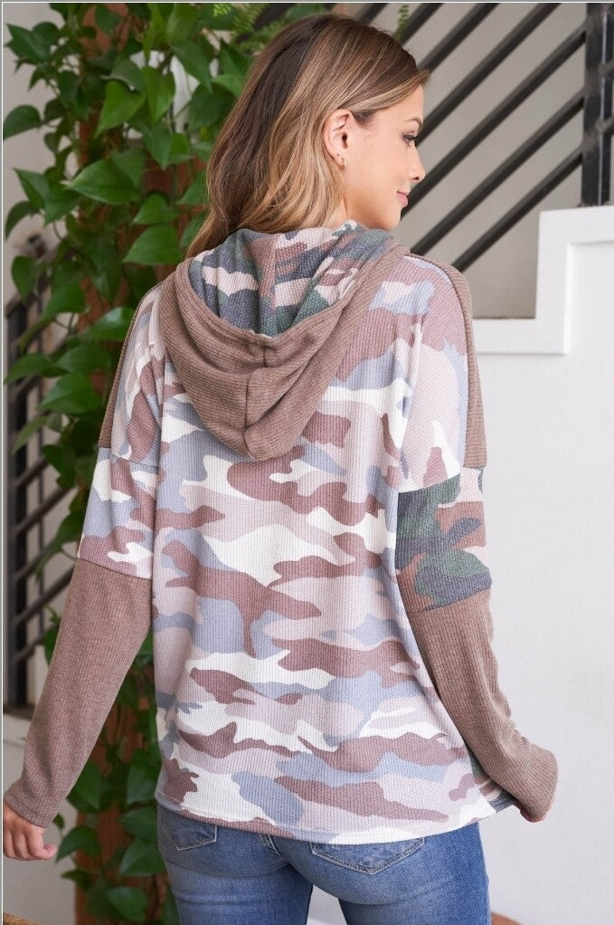 RIB CAMO LONG SLEEVE SELF TIE HOODIE