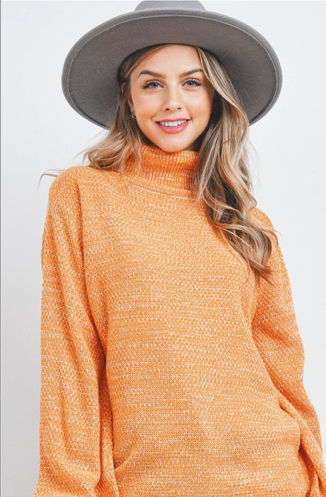 TURTLENECK MELANGE BALLOON SLEEVE SWEATER