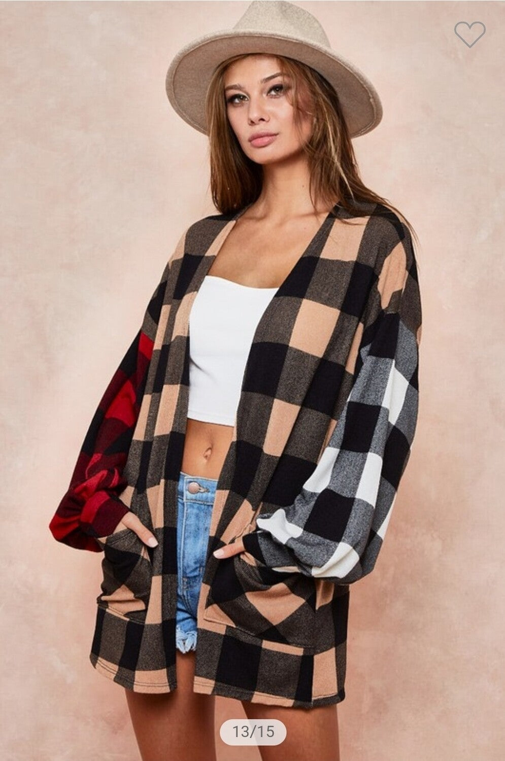 Checker Print Knit Color Block Cardigan