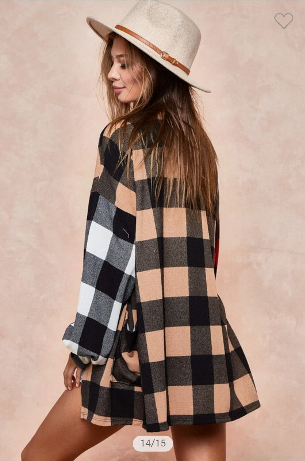 Checker Print Knit Color Block Cardigan