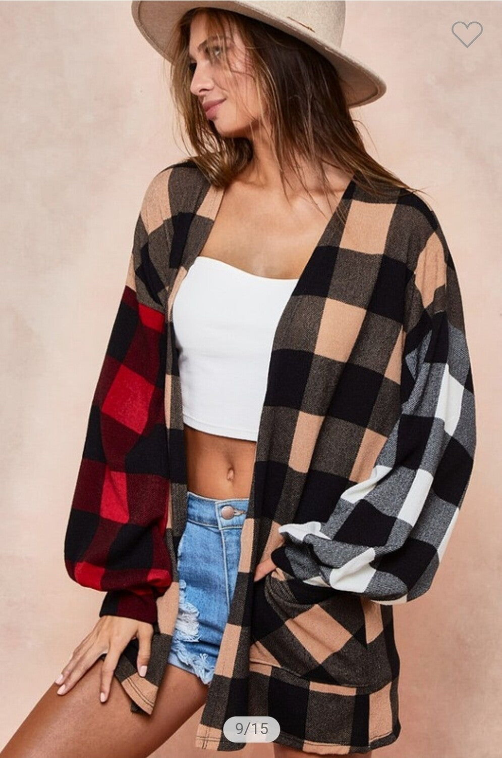 Checker Print Knit Color Block Cardigan