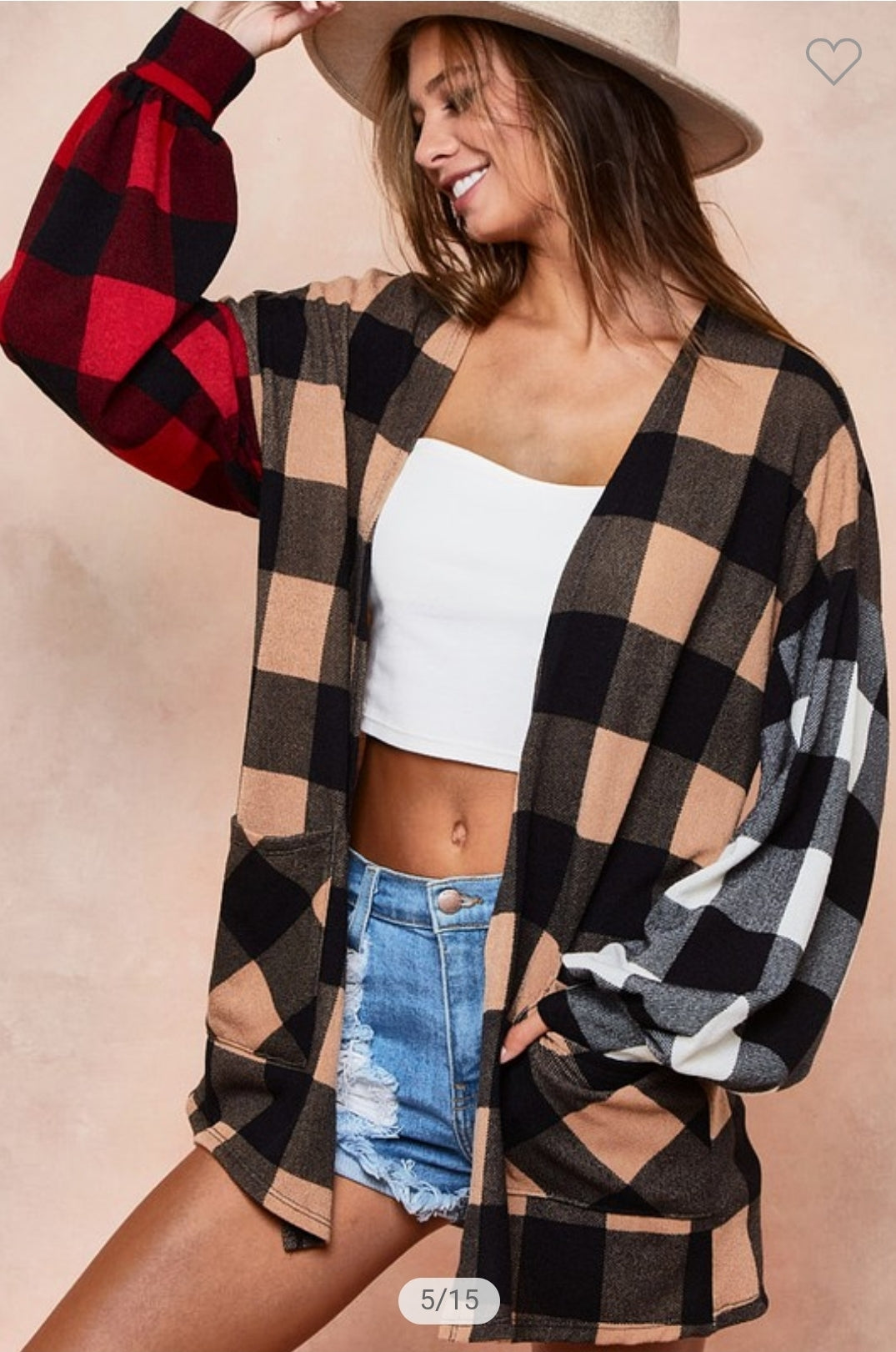 Checker Print Knit Color Block Cardigan