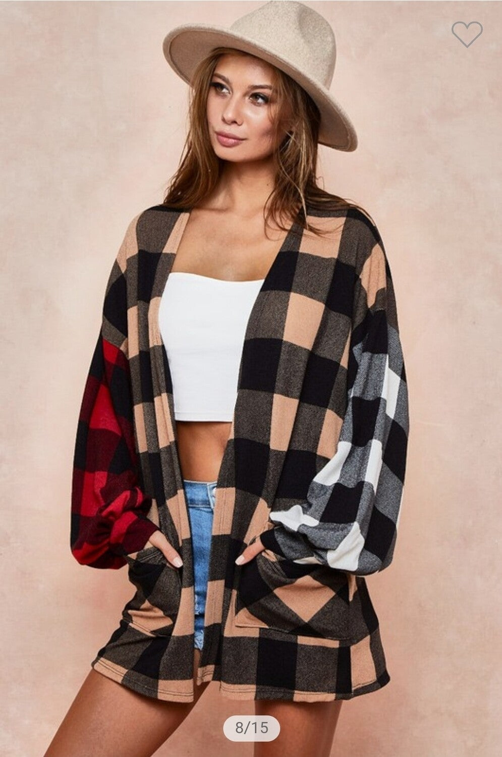 Checker Print Knit Color Block Cardigan