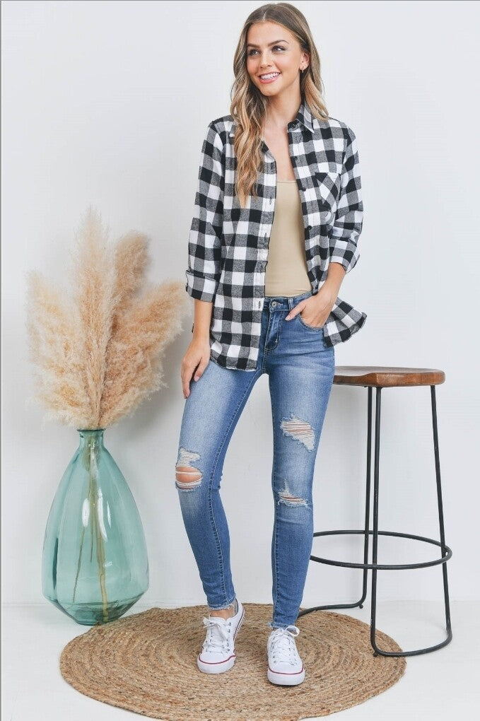 Sherpa Fleece Lined Plaid Flannel Shirt