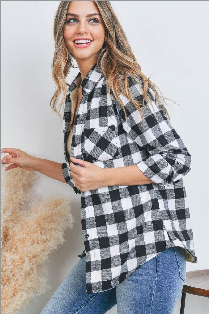 Sherpa Fleece Lined Plaid Flannel Shirt