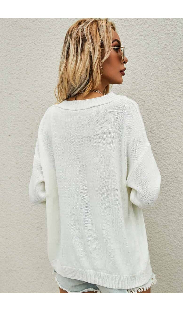 Chic Buttoned Sleeve Knit Sweater