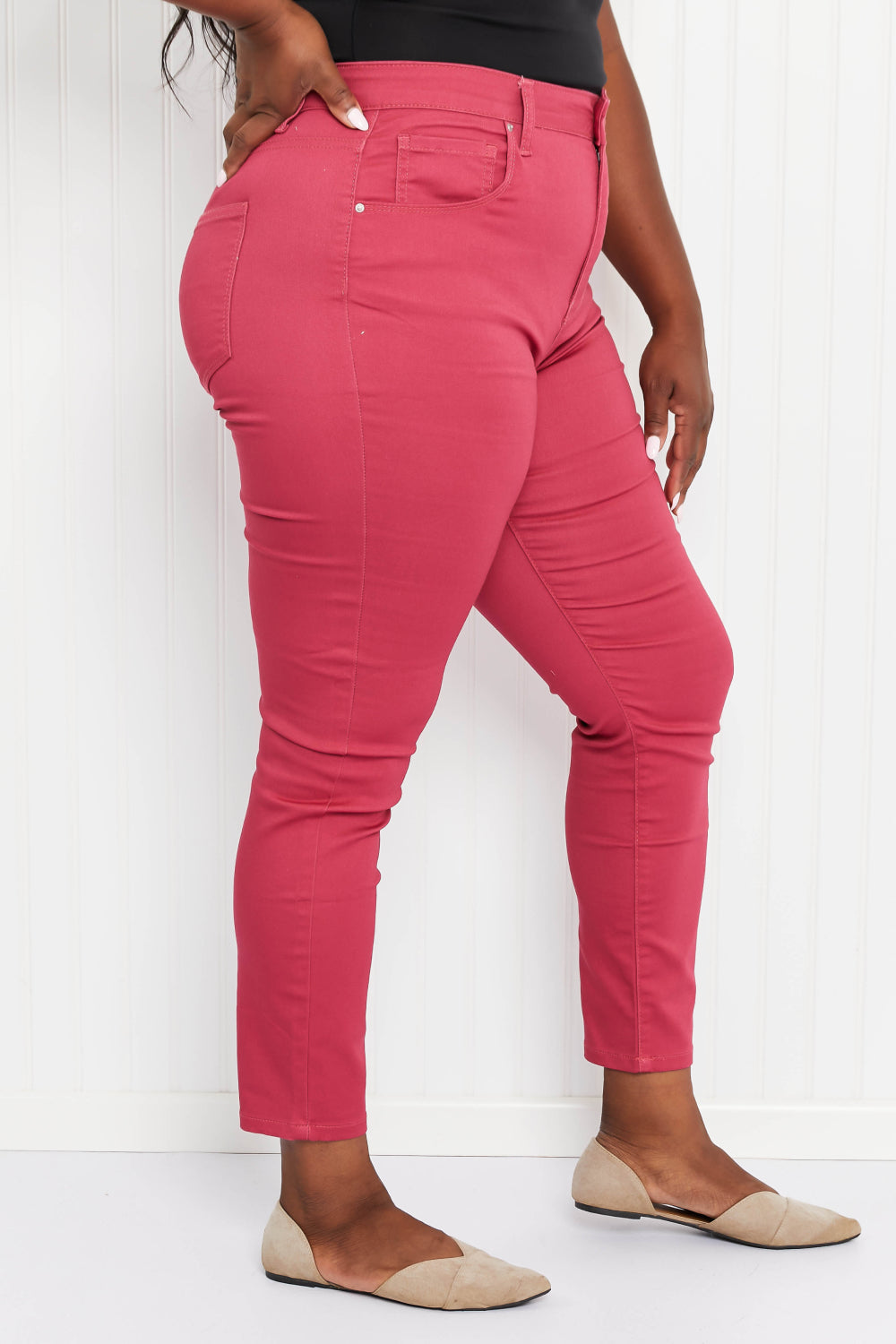 Walk the Line High Rise Skinny Jeans in Rose