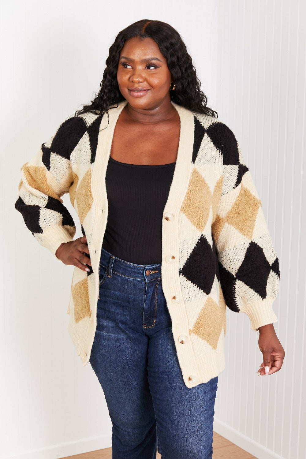 Know-It-All Argyle Longline Cardigan