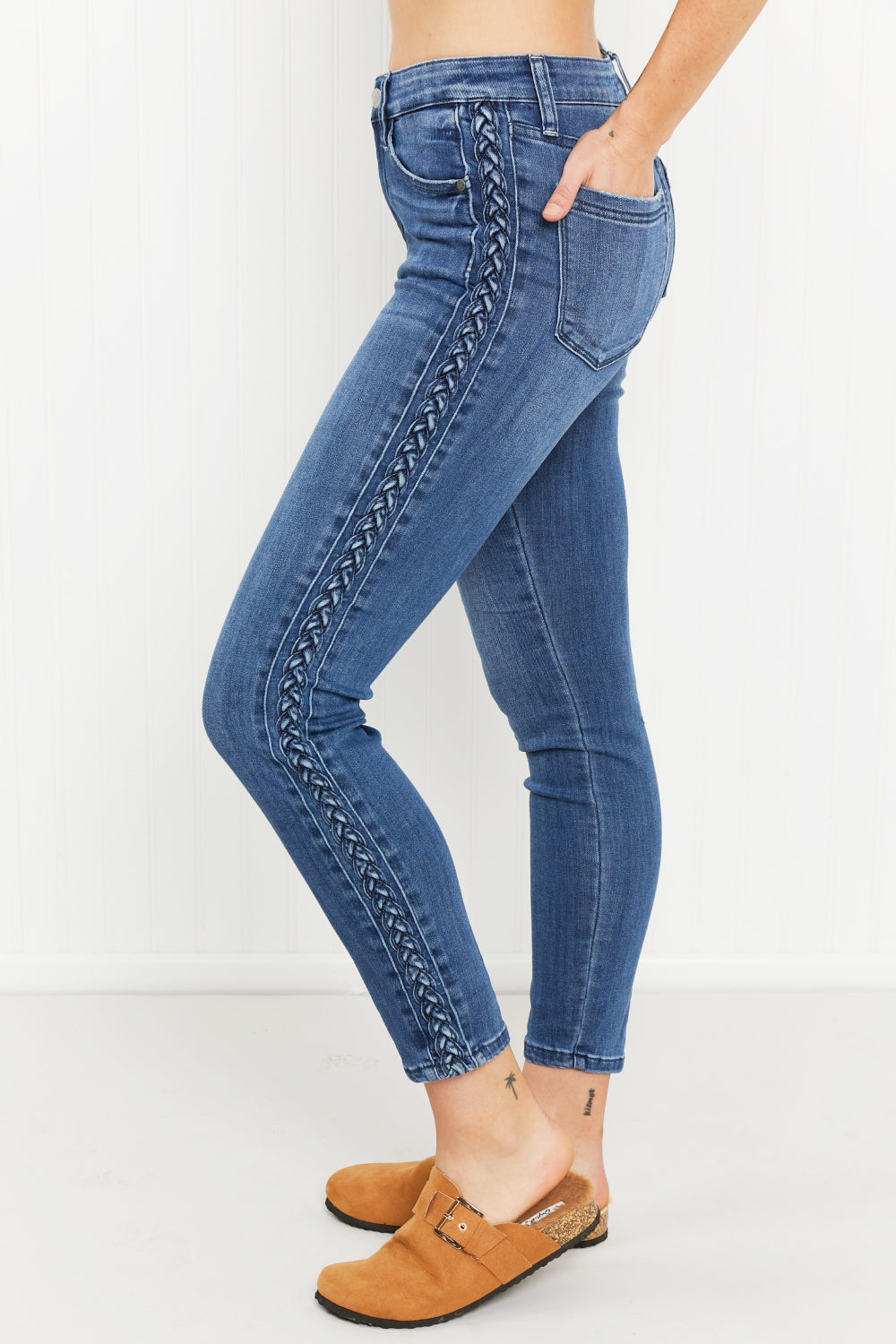 Judy Blue Stevie Mid-Rise Braided Detail Relaxed Jeans