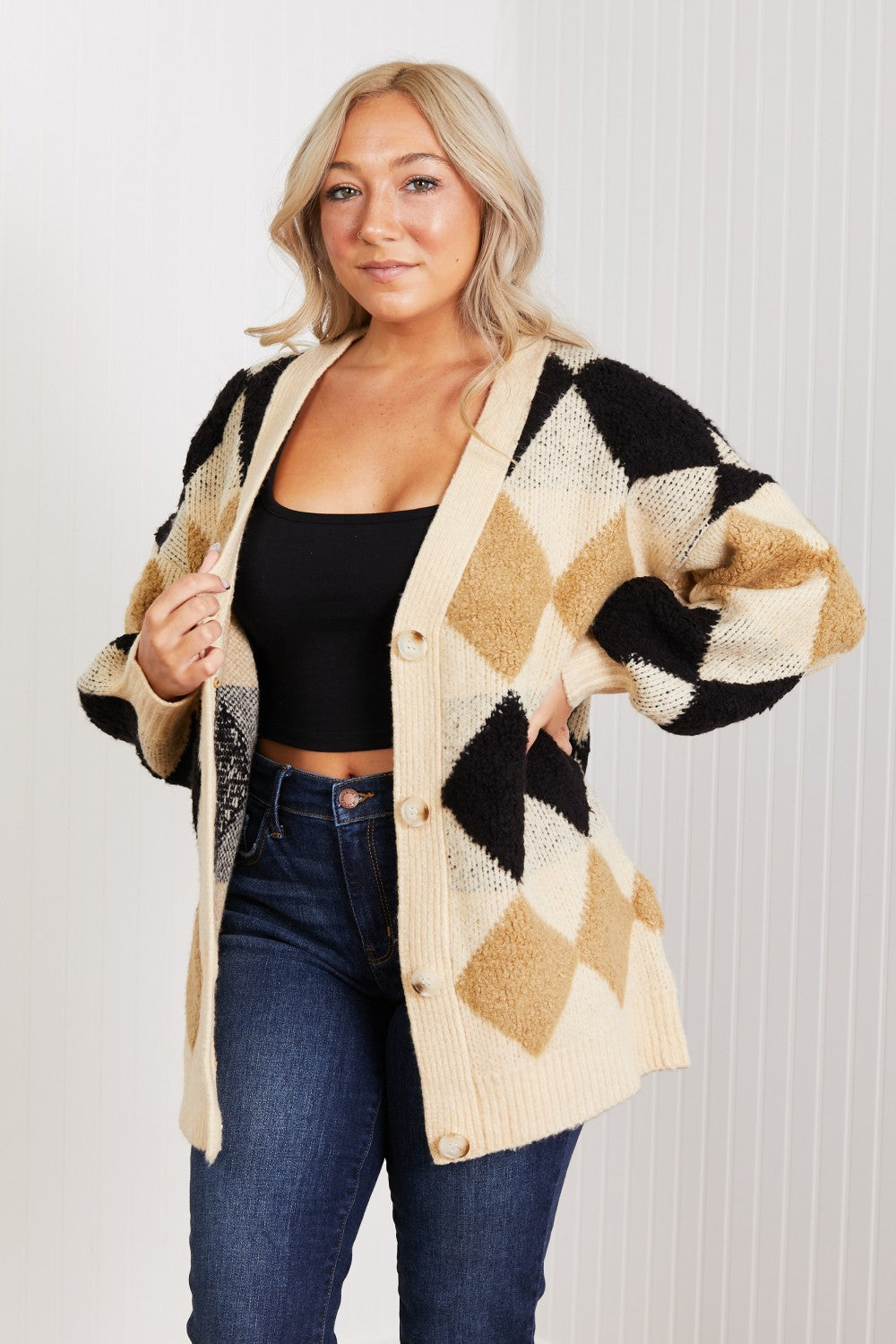 Know-It-All Argyle Longline Cardigan