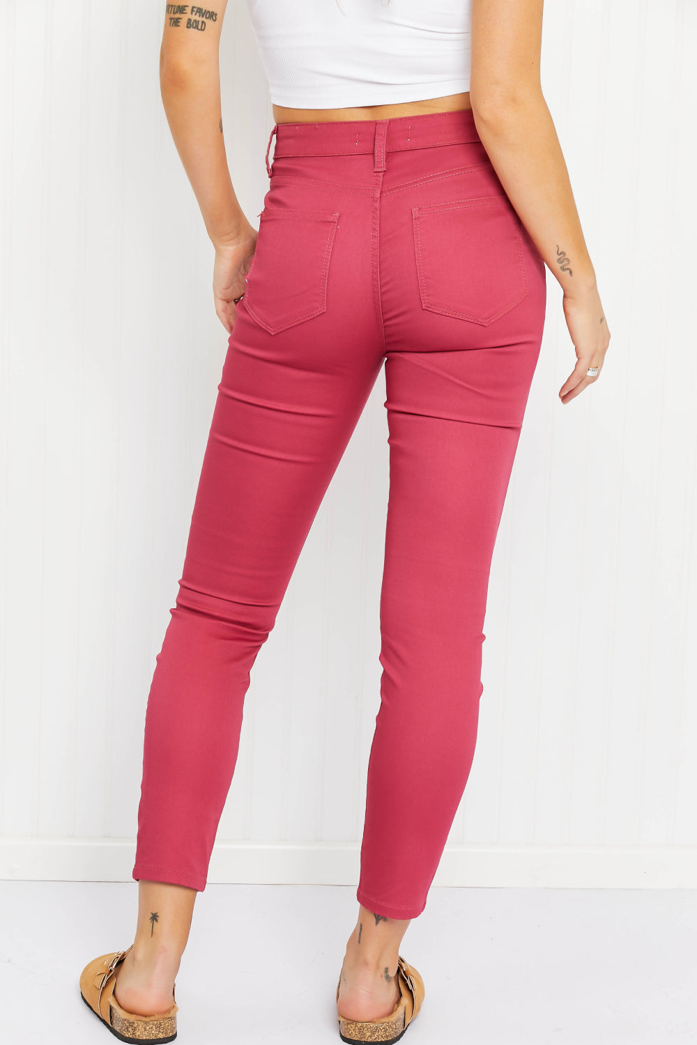 Walk the Line High Rise Skinny Jeans in Rose