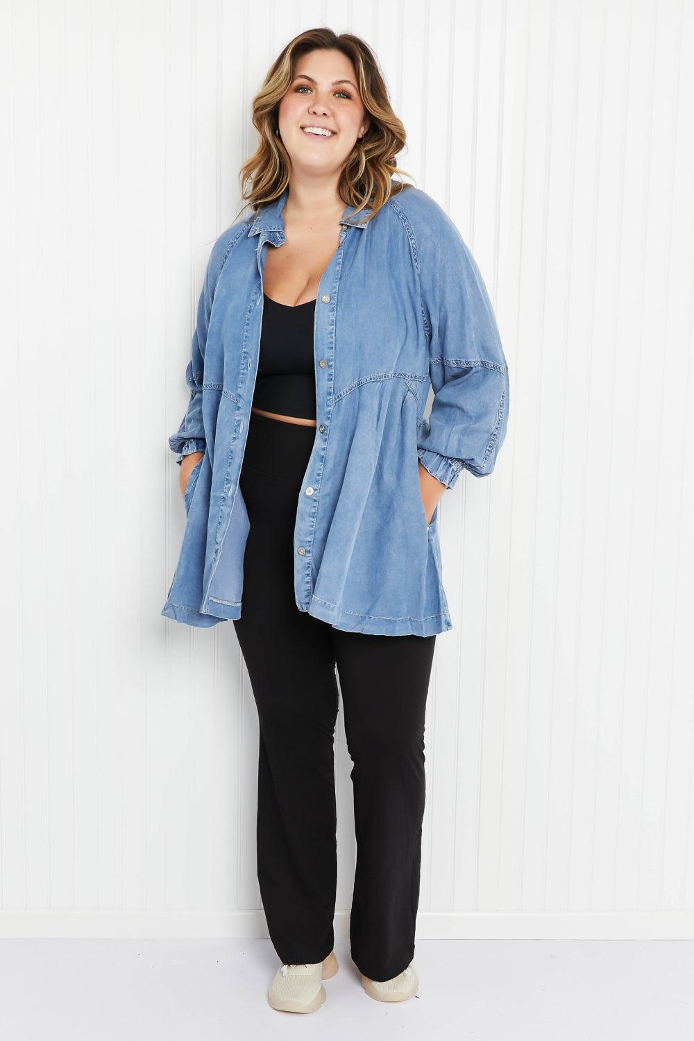 Sunflower Fields Chambray Button-Up Swing Tunic