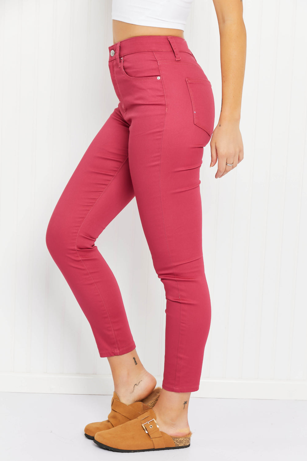 Walk the Line High Rise Skinny Jeans in Rose