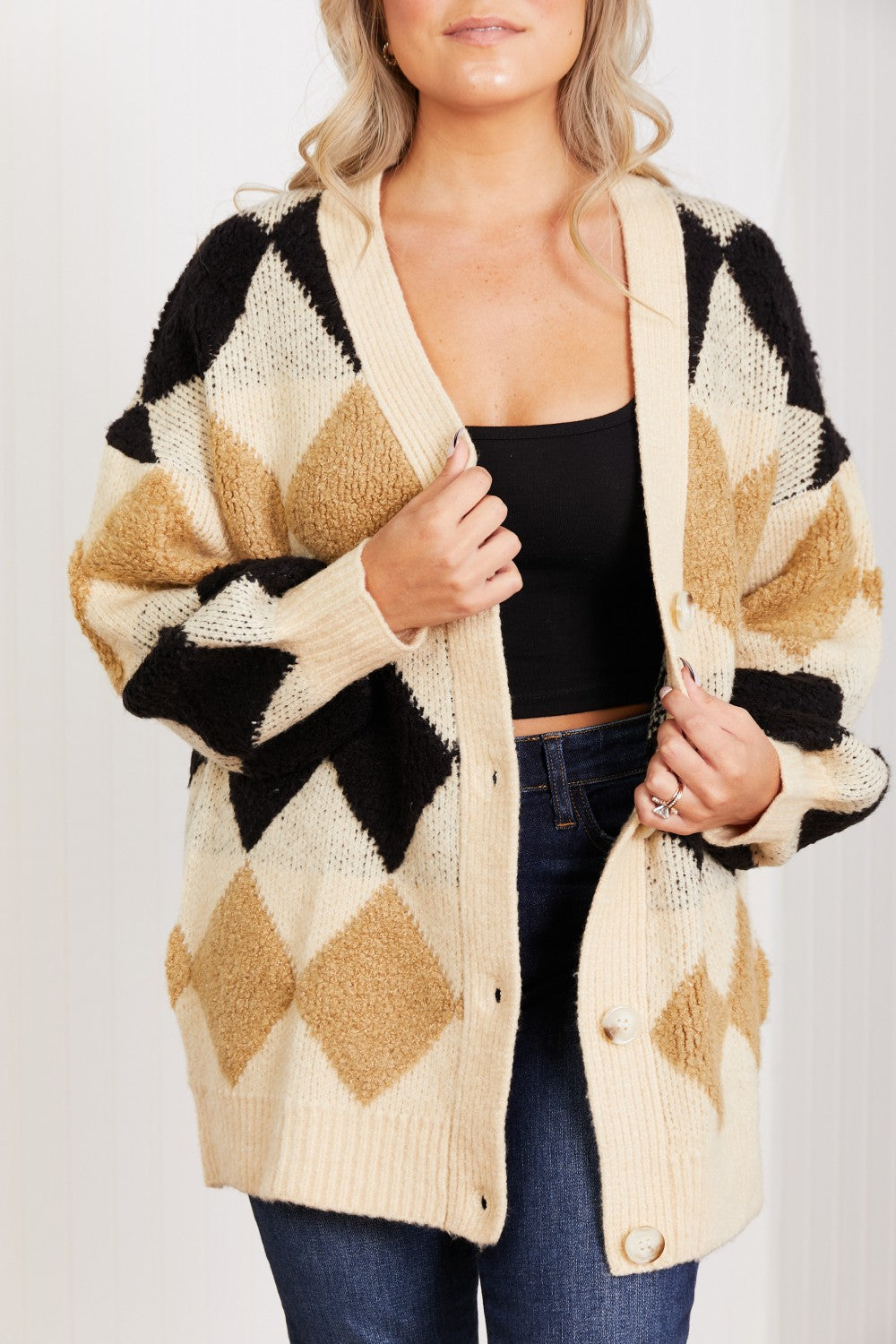 Know-It-All Argyle Longline Cardigan