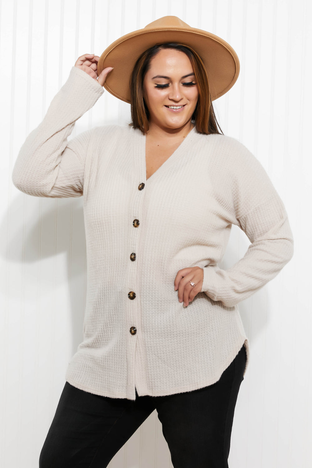 Home at Last Waffle Knit Button Down Cardigan