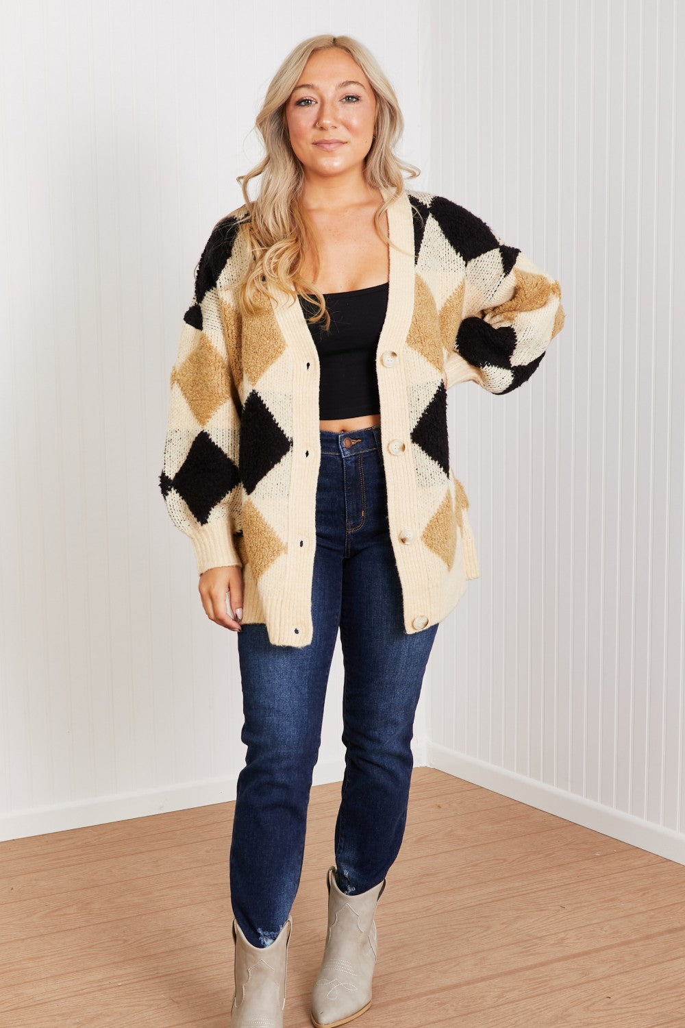 Know-It-All Argyle Longline Cardigan