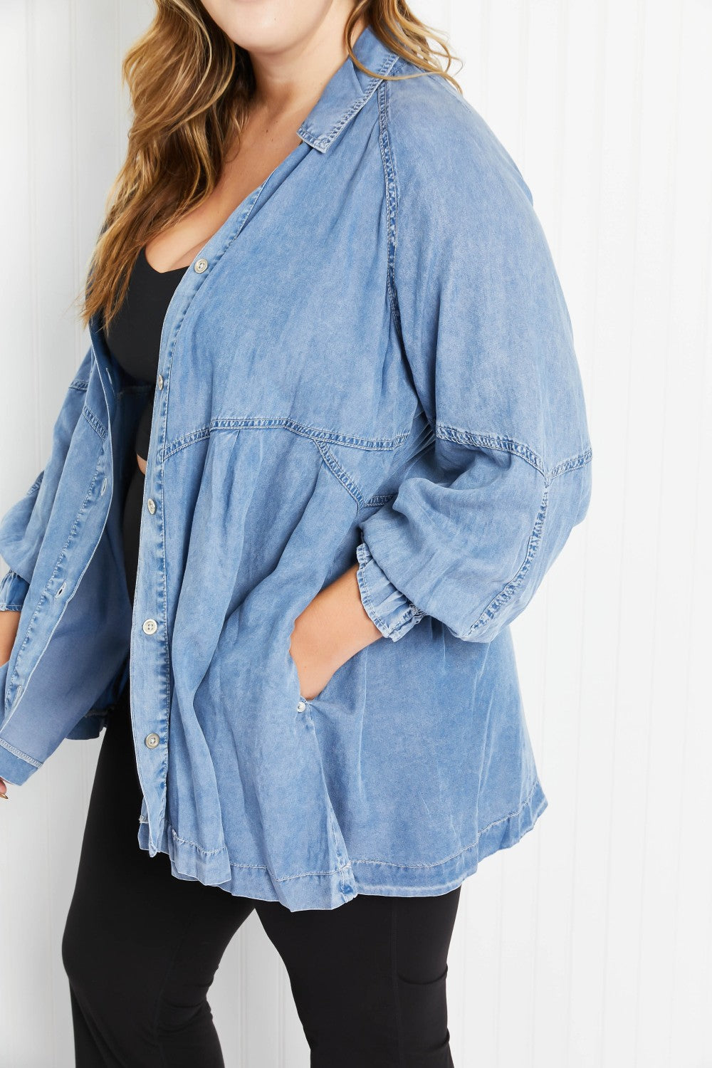 Sunflower Fields Chambray Button-Up Swing Tunic