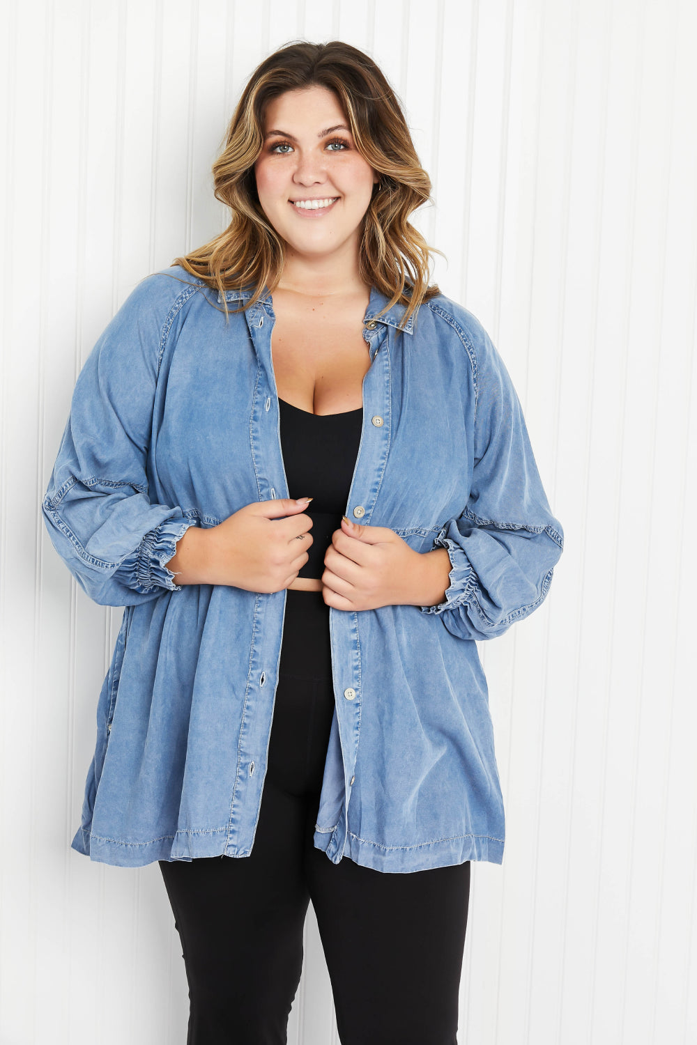 Sunflower Fields Chambray Button-Up Swing Tunic