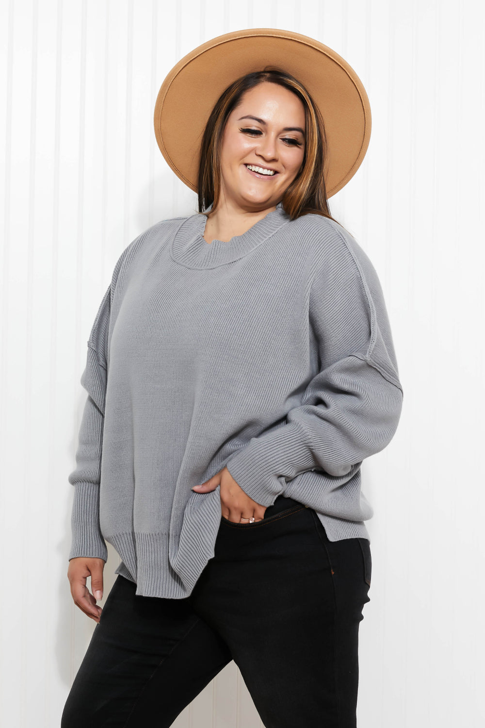 Comfort Awaits Slouchy Side Slit Sweater