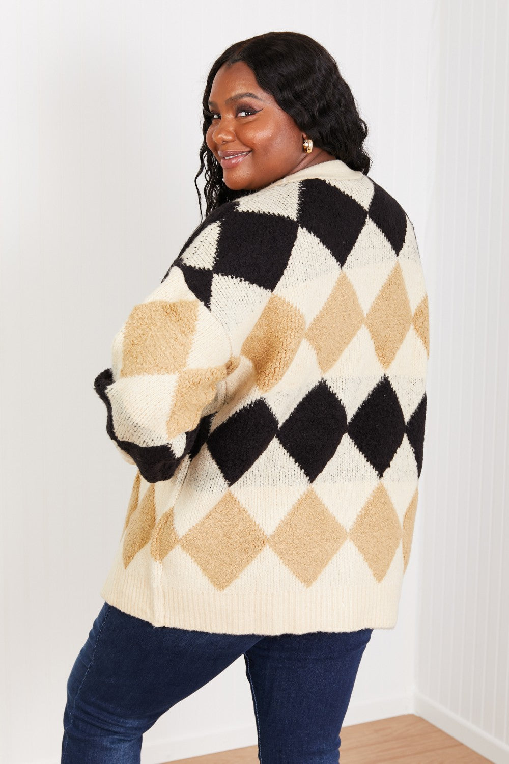 Know-It-All Argyle Longline Cardigan