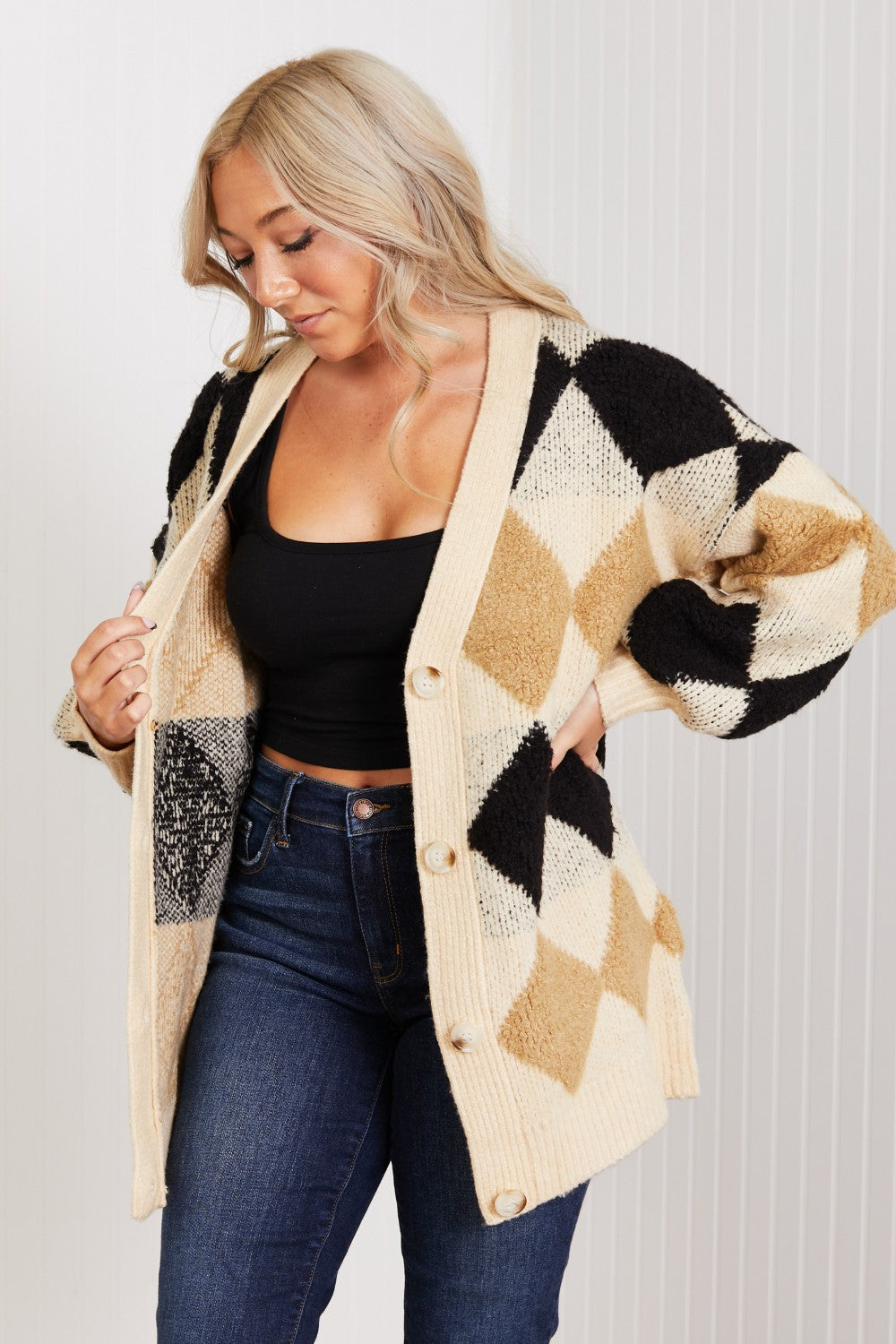 Know-It-All Argyle Longline Cardigan