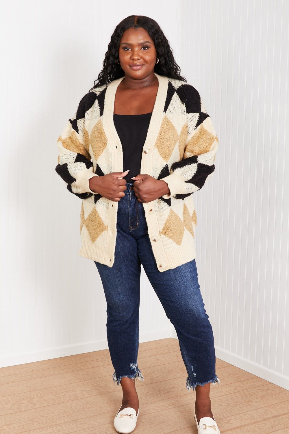 Know-It-All Argyle Longline Cardigan