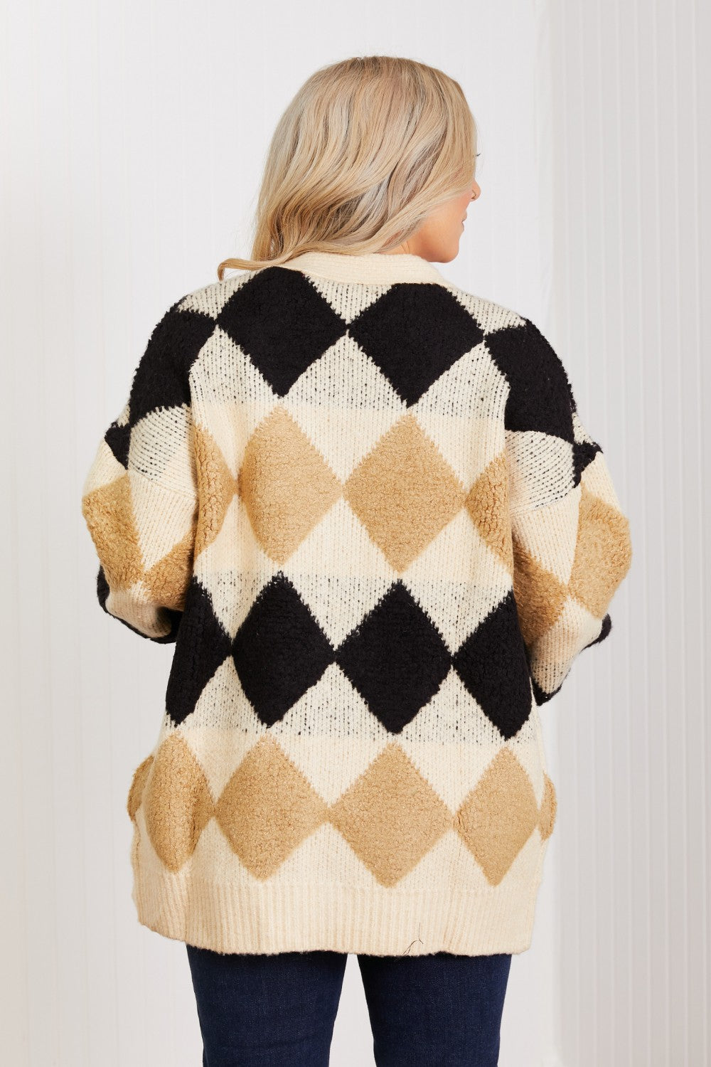 Know-It-All Argyle Longline Cardigan