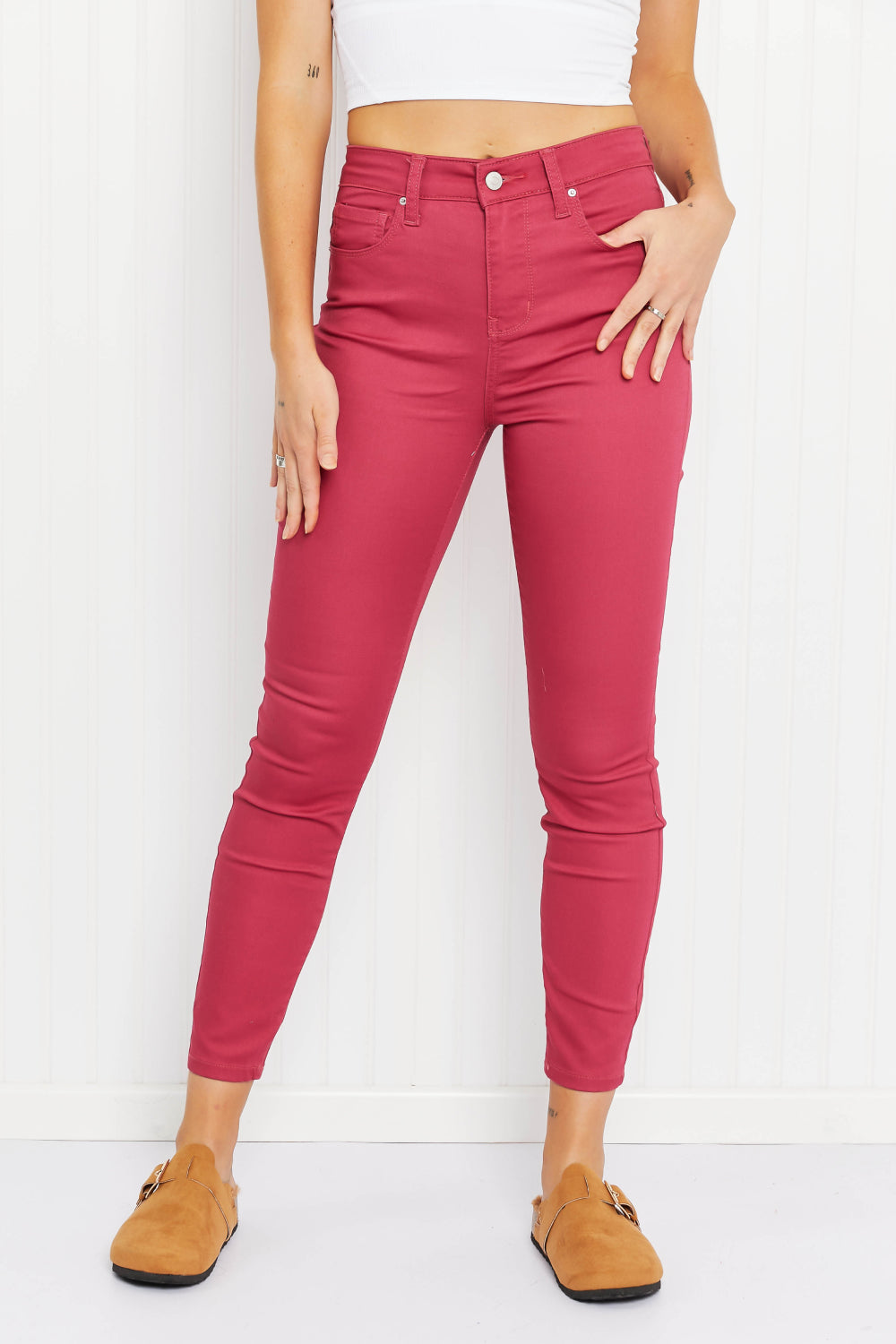 Walk the Line High Rise Skinny Jeans in Rose