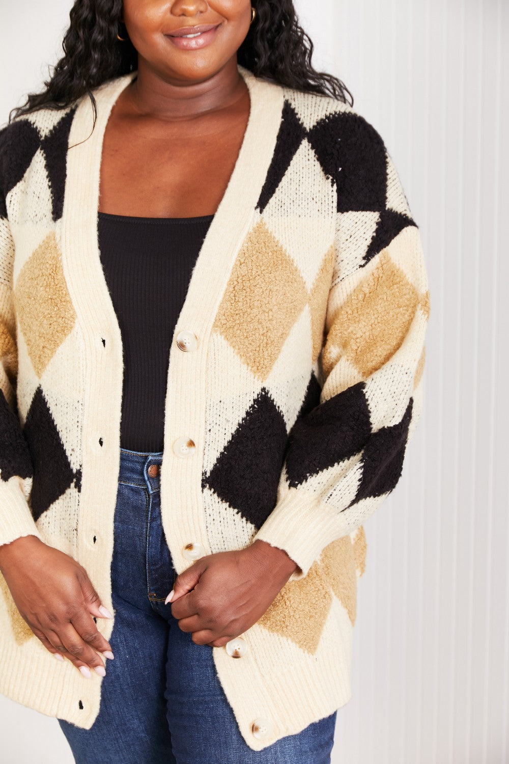 Know-It-All Argyle Longline Cardigan