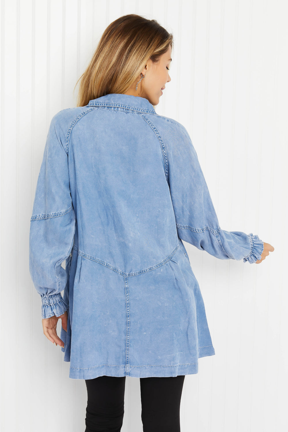 Sunflower Fields Chambray Button-Up Swing Tunic
