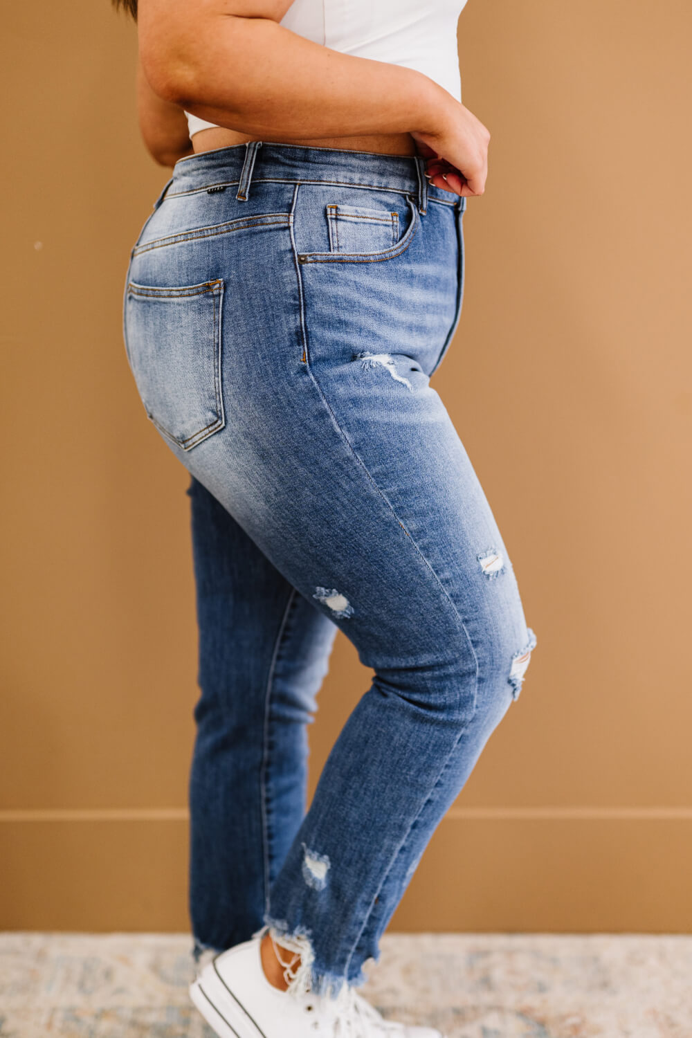 Simone High Rise Distressed Raw Hem Skinny Jeans