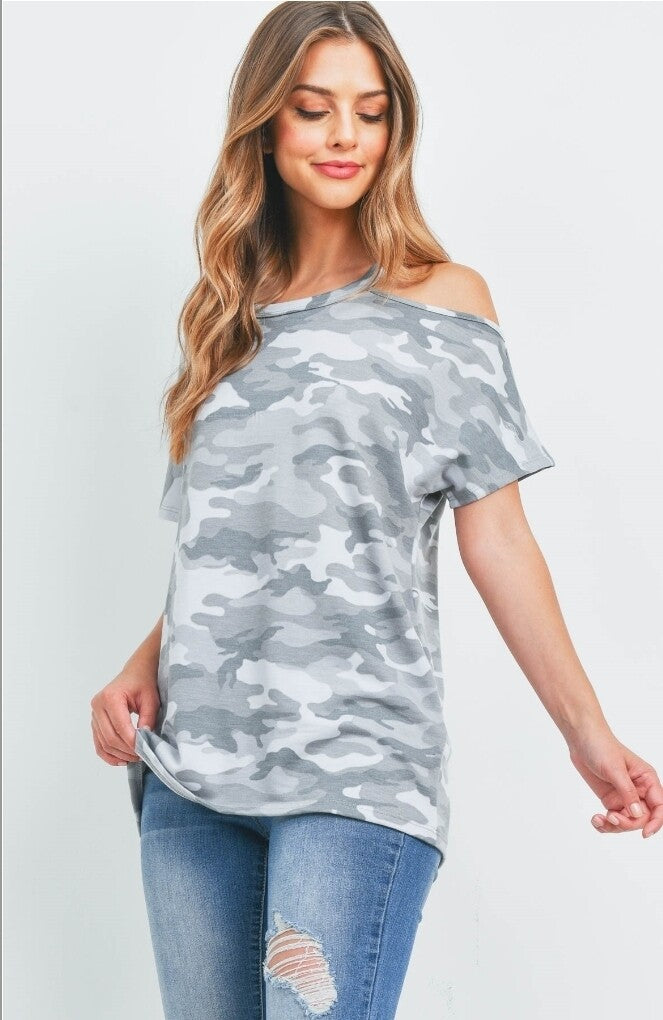 Cold Shoulder Camo Top