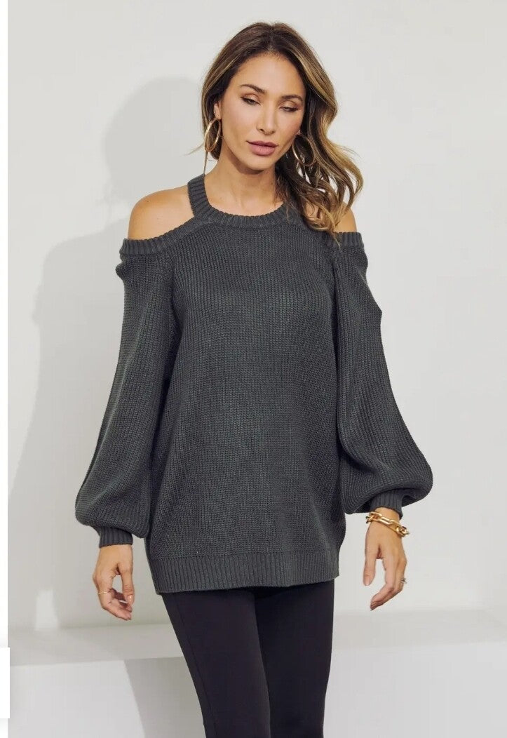 Mock Neck Off Shoulder Loose Fit Sweater