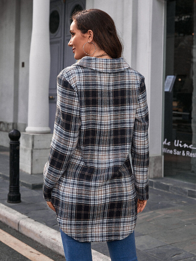 Relaxed Fit Flannel Plaid Button Jacket