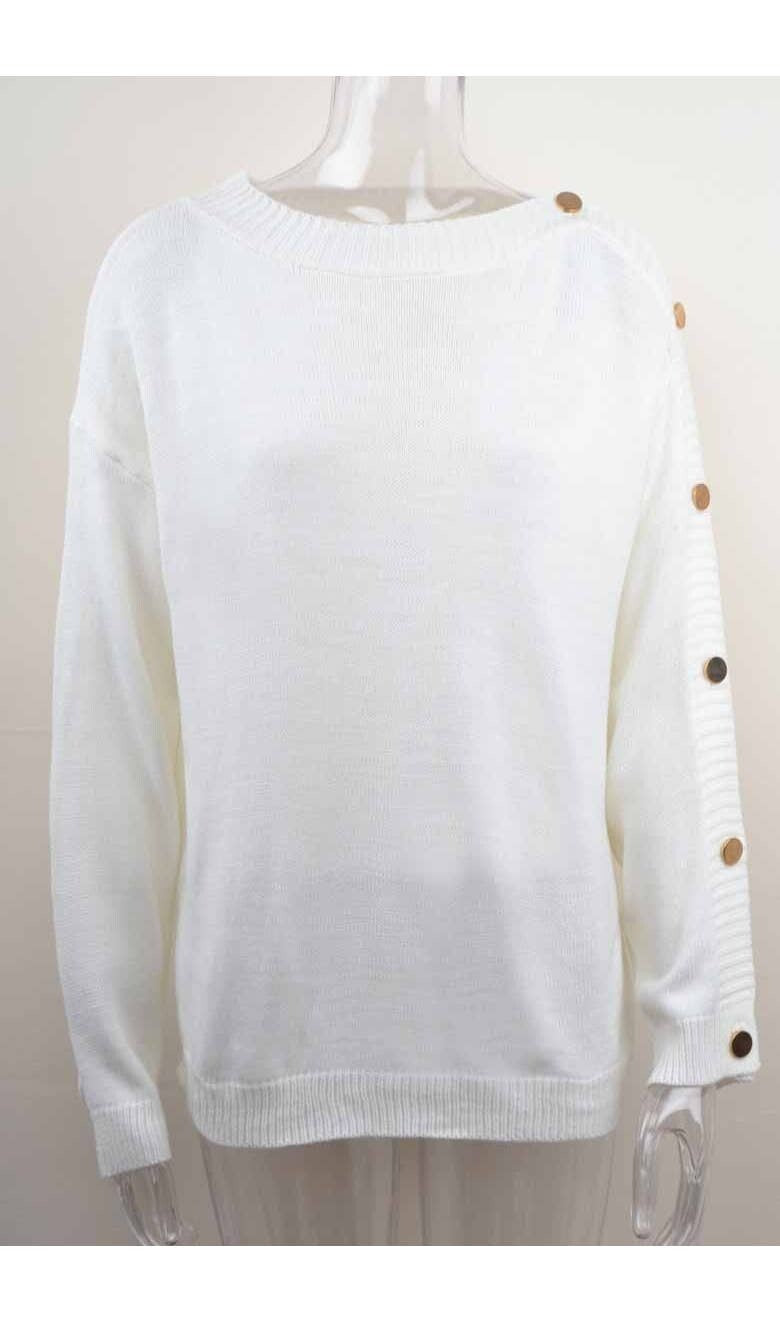 Chic Buttoned Sleeve Knit Sweater