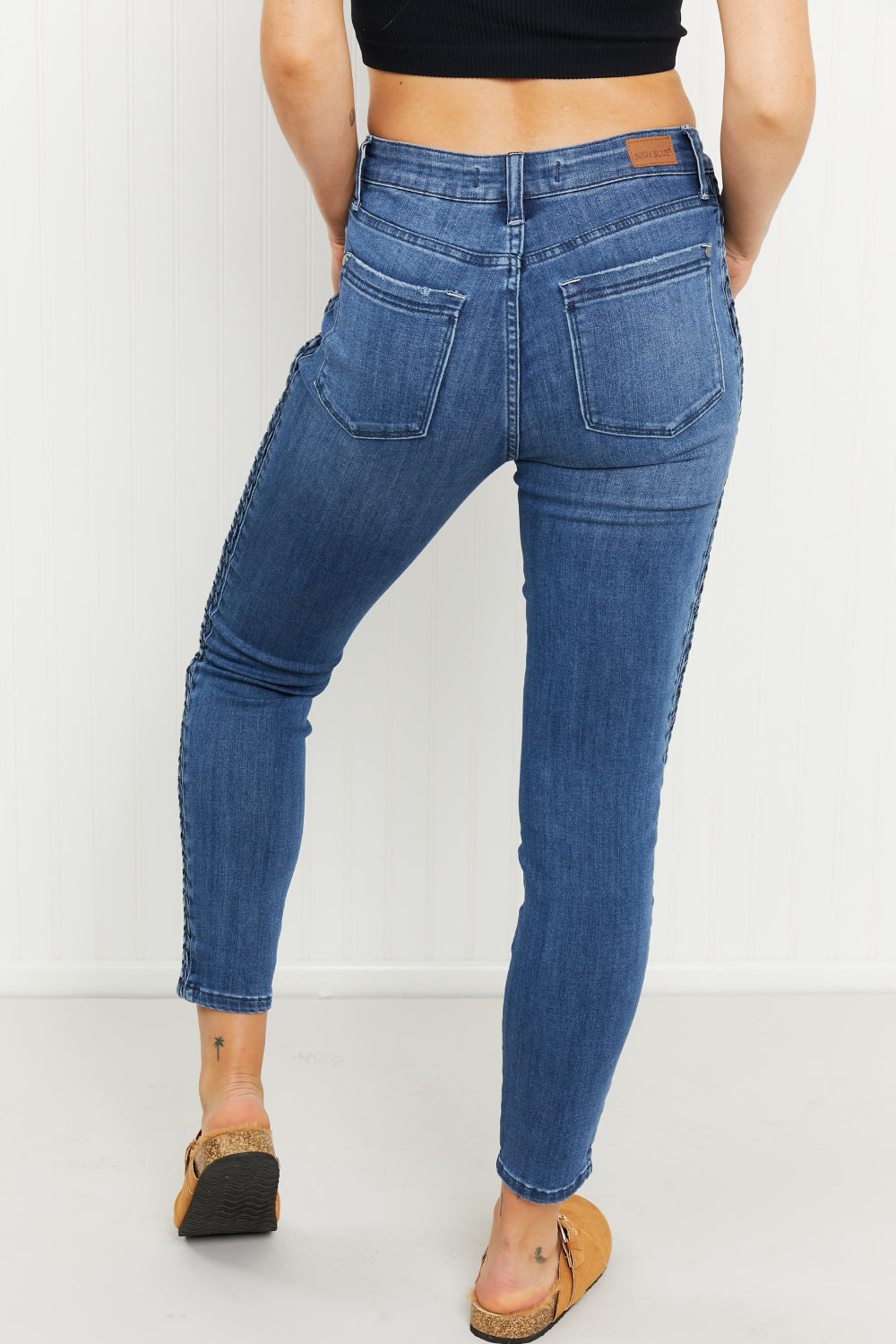 Judy Blue Stevie Mid-Rise Braided Detail Relaxed Jeans