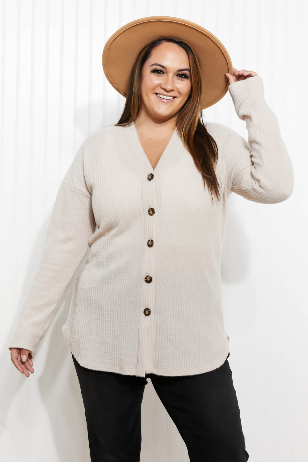 Home at Last Waffle Knit Button Down Cardigan