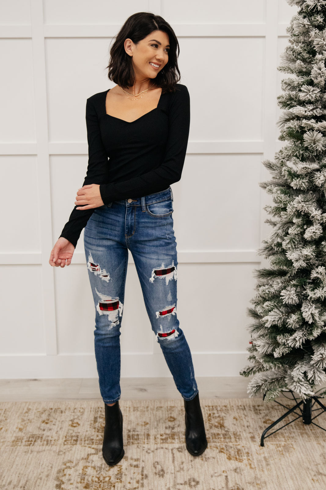 Judy Blue Buffalo Plaid Peek-A-Boo Skinnies