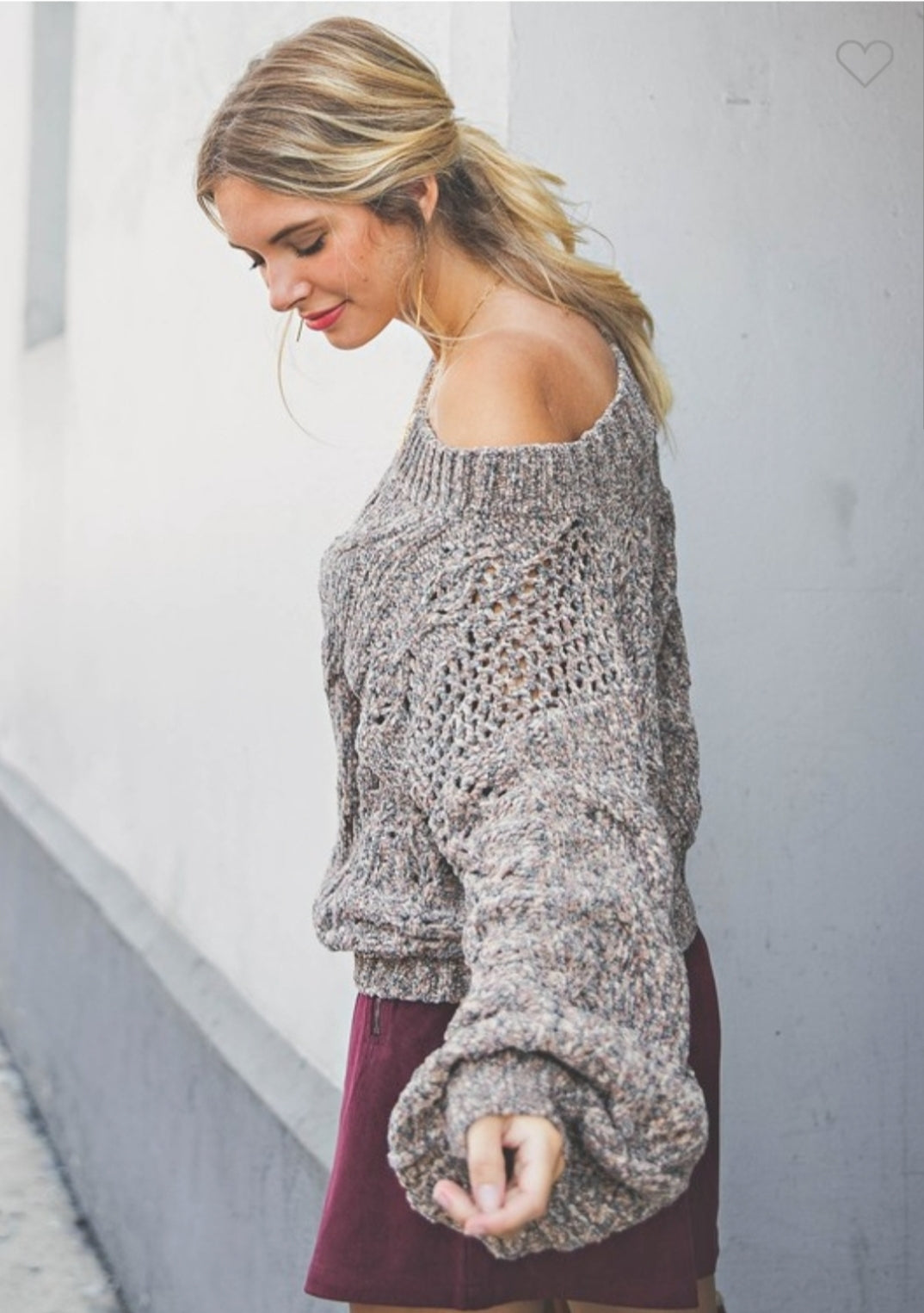 Cable Knit Over The Shoulder Sweater